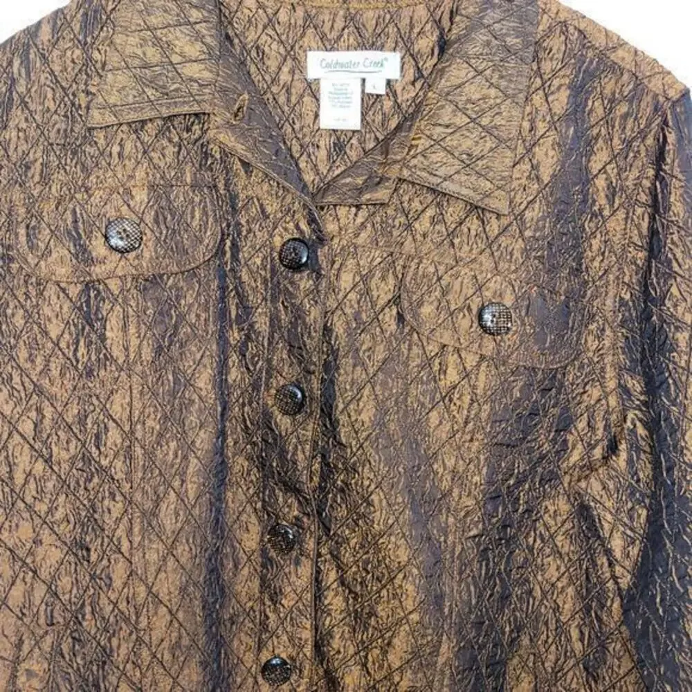 Coldwater Creek Womens Blazer‎ Size Large Bronze Brown Crinkle Fabric Jacket